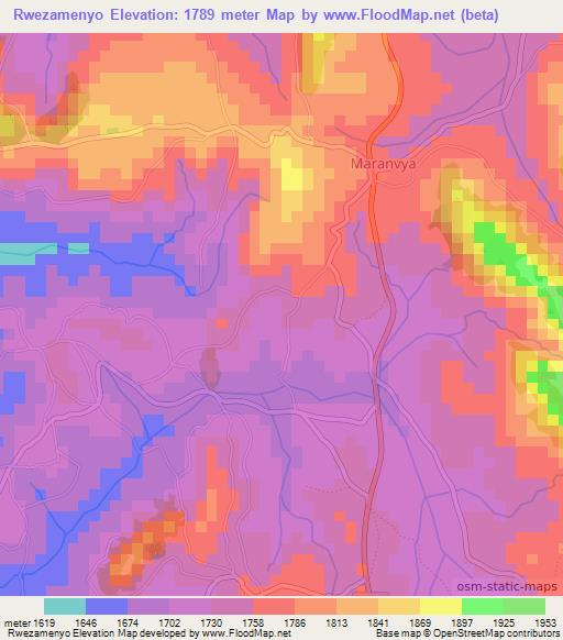 Rwezamenyo,Burundi Elevation Map