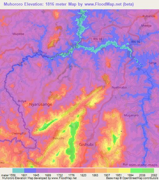 Muhororo,Burundi Elevation Map