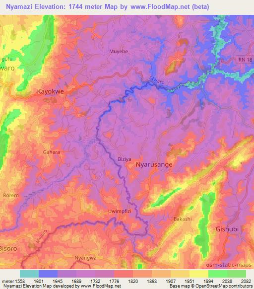 Nyamazi,Burundi Elevation Map