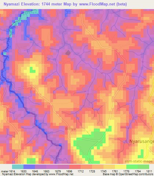 Nyamazi,Burundi Elevation Map