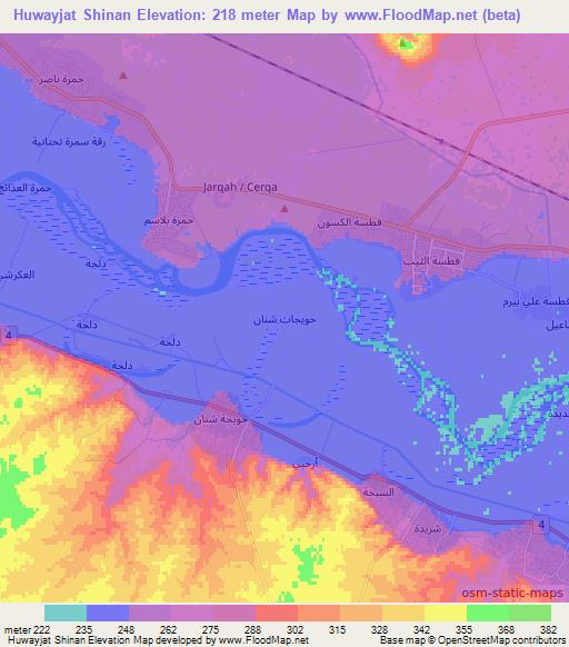 Huwayjat Shinan,Syria Elevation Map