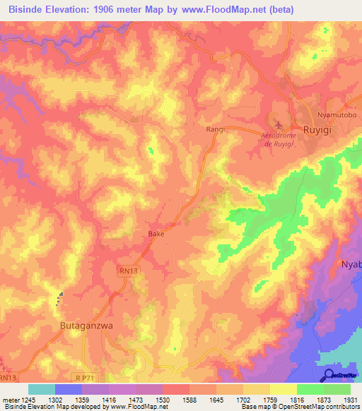 Bisinde,Burundi Elevation Map
