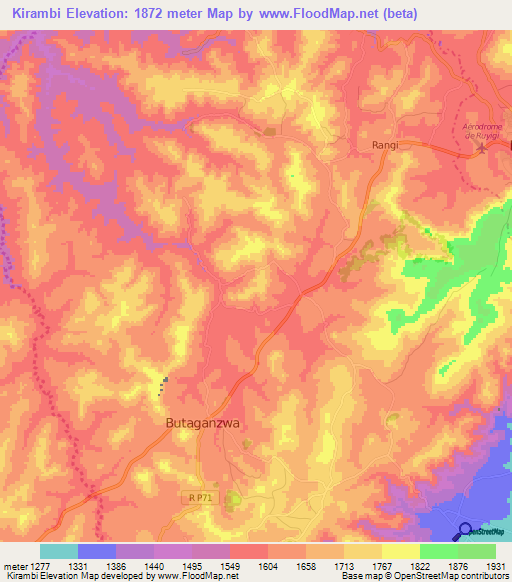 Kirambi,Burundi Elevation Map