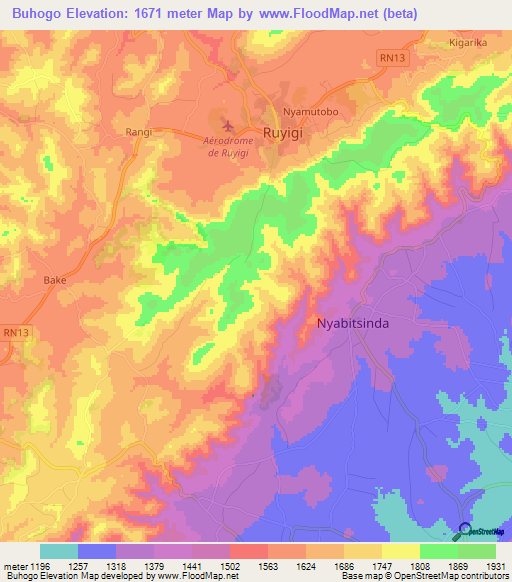 Buhogo,Burundi Elevation Map