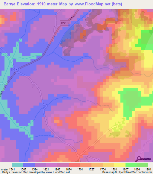 Bartye,Burundi Elevation Map