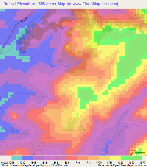Runazi,Burundi Elevation Map