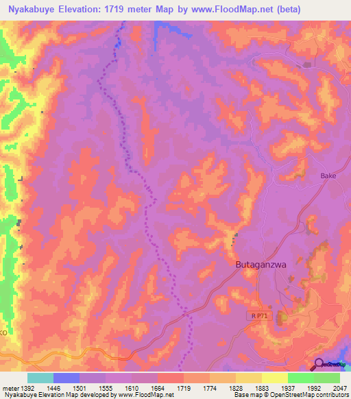 Nyakabuye,Burundi Elevation Map