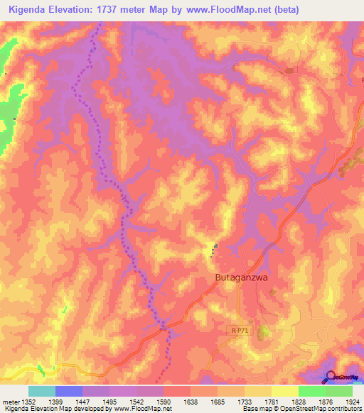 Kigenda,Burundi Elevation Map