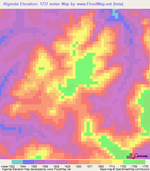 Kigenda,Burundi Elevation Map