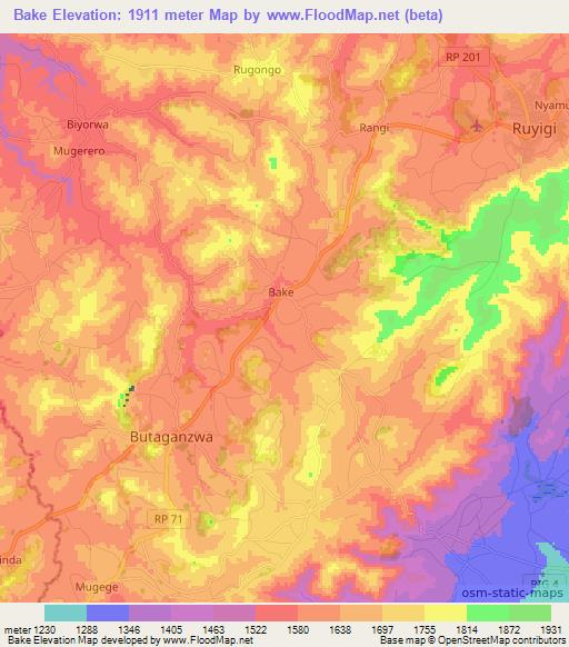 Bake,Burundi Elevation Map