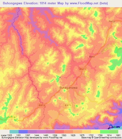 Buhongegwa,Burundi Elevation Map