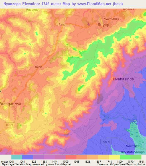 Nyanzega,Burundi Elevation Map