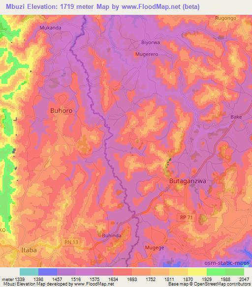 Mbuzi,Burundi Elevation Map