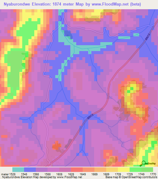 Nyaburondwe,Burundi Elevation Map