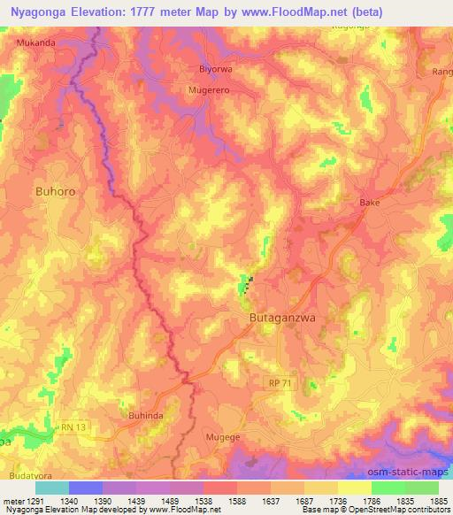 Nyagonga,Burundi Elevation Map