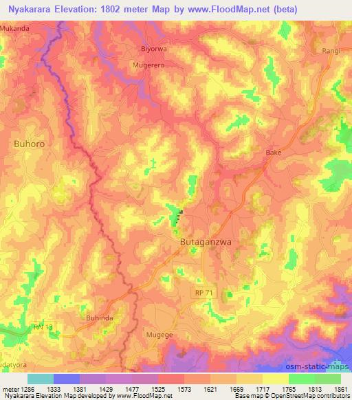 Nyakarara,Burundi Elevation Map