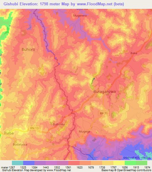 Gishubi,Burundi Elevation Map