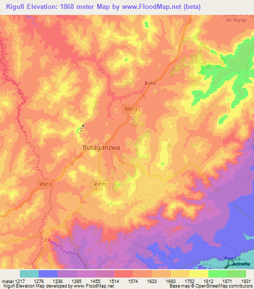 Kigufi,Burundi Elevation Map