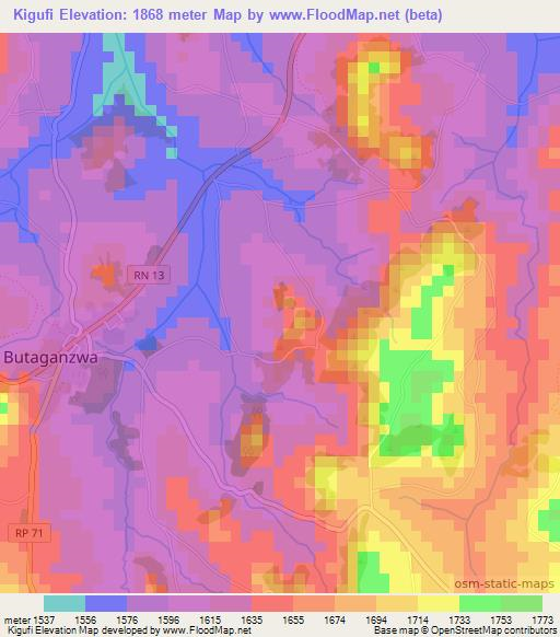 Kigufi,Burundi Elevation Map