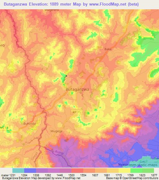 Butaganzwa,Burundi Elevation Map