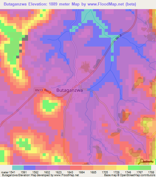 Butaganzwa,Burundi Elevation Map