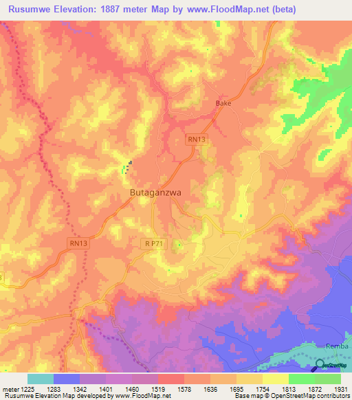 Rusumwe,Burundi Elevation Map