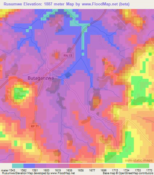 Rusumwe,Burundi Elevation Map