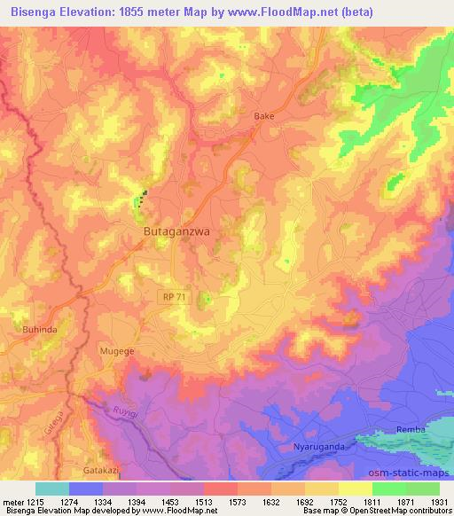 Bisenga,Burundi Elevation Map