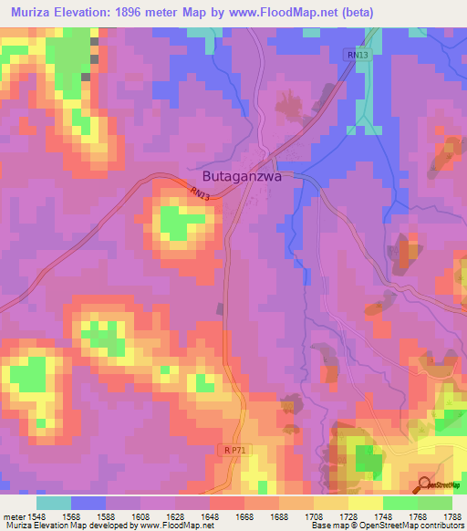 Muriza,Burundi Elevation Map