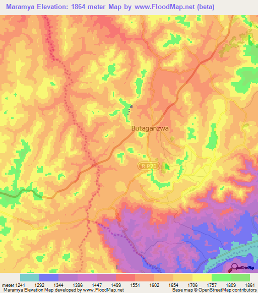 Maramya,Burundi Elevation Map