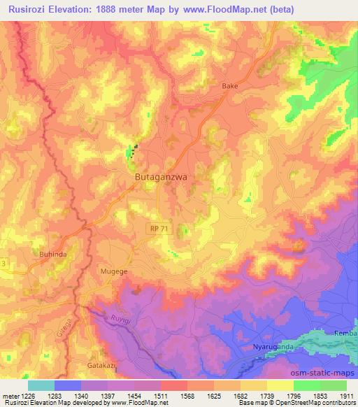 Rusirozi,Burundi Elevation Map