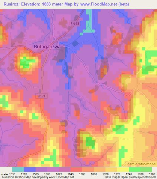 Rusirozi,Burundi Elevation Map