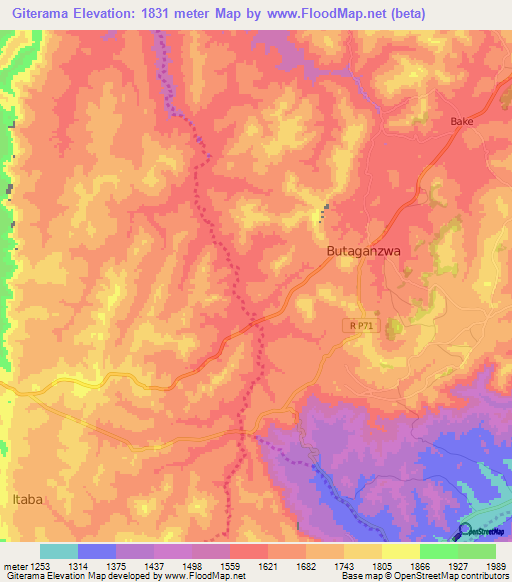 Giterama,Burundi Elevation Map
