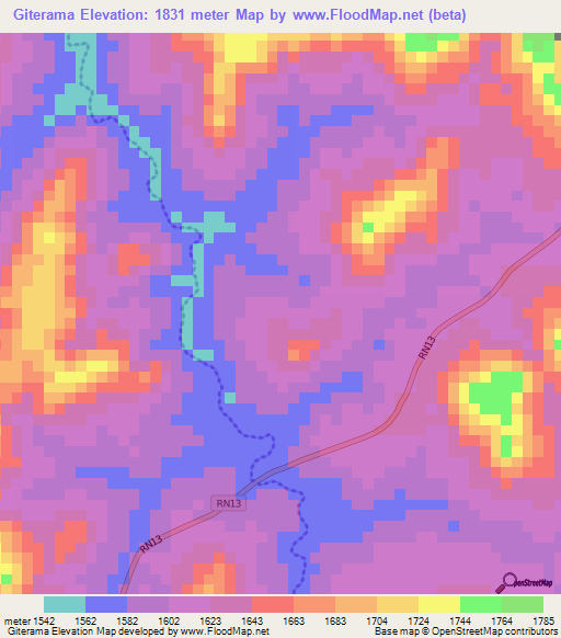 Giterama,Burundi Elevation Map
