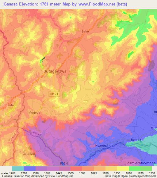 Gasasa,Burundi Elevation Map