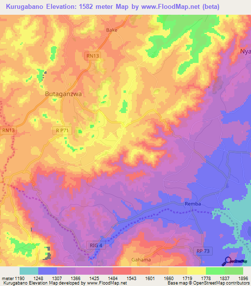 Kurugabano,Burundi Elevation Map