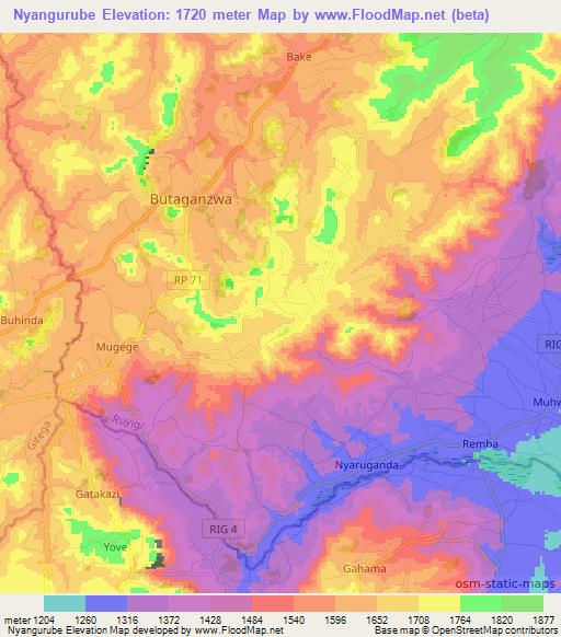 Nyangurube,Burundi Elevation Map