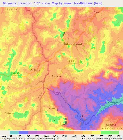 Muyange,Burundi Elevation Map