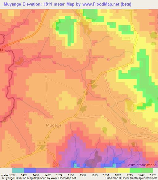 Muyange,Burundi Elevation Map