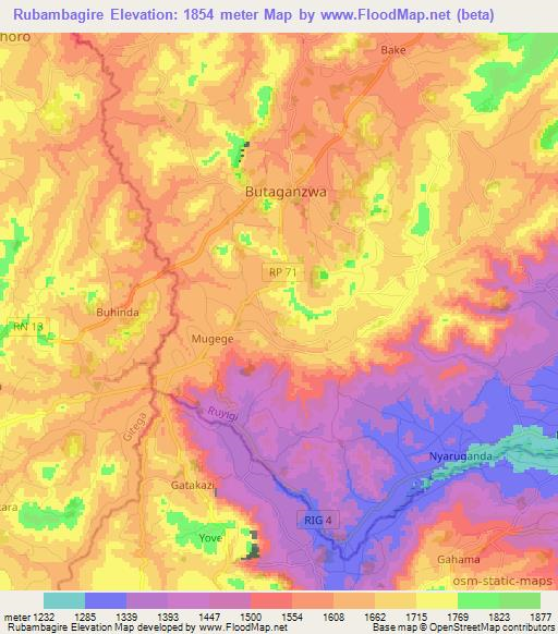Rubambagire,Burundi Elevation Map