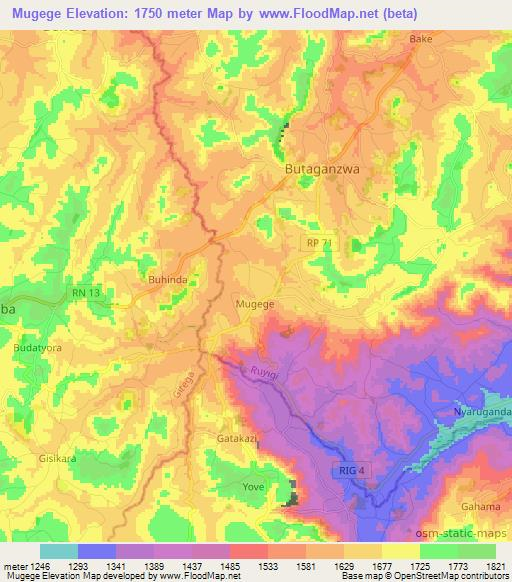 Mugege,Burundi Elevation Map