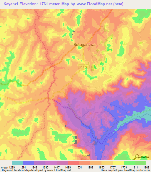 Kayenzi,Burundi Elevation Map