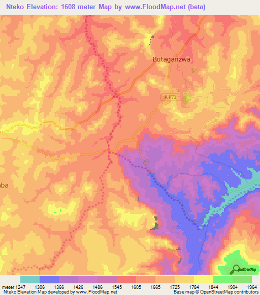 Nteko,Burundi Elevation Map