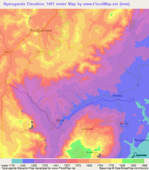 Nyaruganda,Burundi Elevation Map