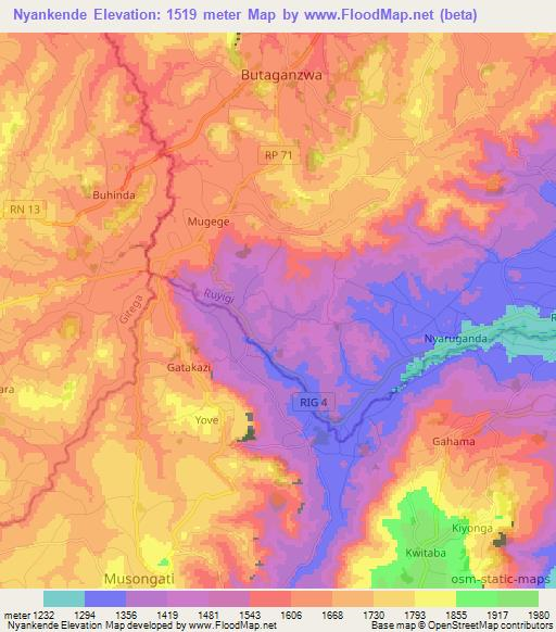 Nyankende,Burundi Elevation Map