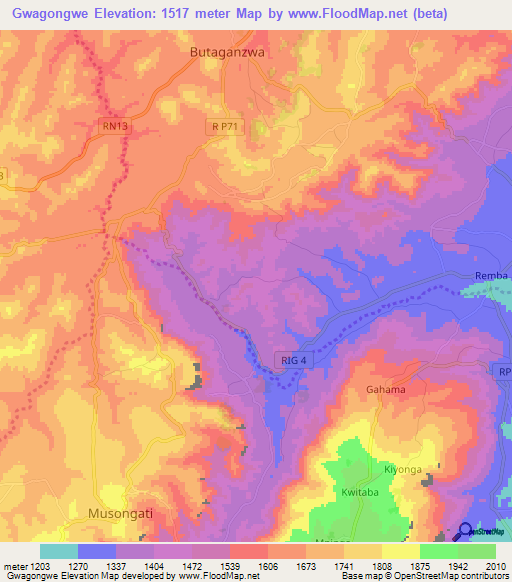 Gwagongwe,Burundi Elevation Map