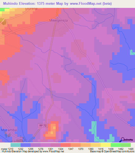 Muhindo,Burundi Elevation Map