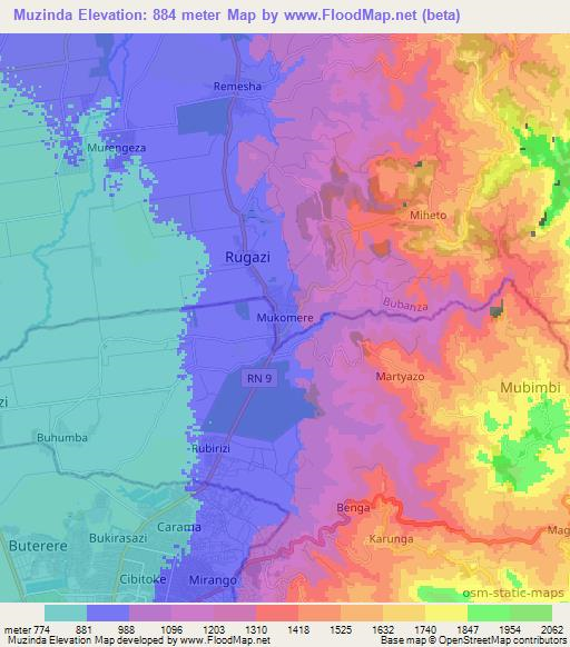 Muzinda,Burundi Elevation Map