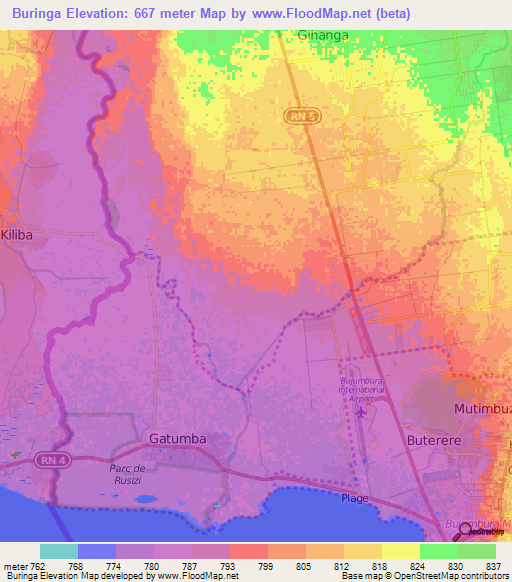 Buringa,Burundi Elevation Map