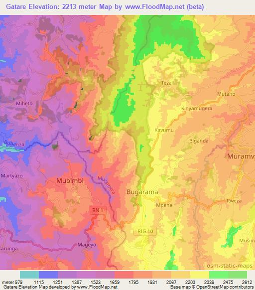 Gatare,Burundi Elevation Map